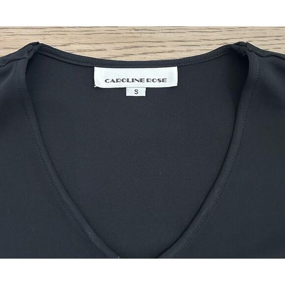 Caroline Rose Women's Black Crepe V-Neck Open Cap Flutter Sleeves Top Small - Picture 6 of 6